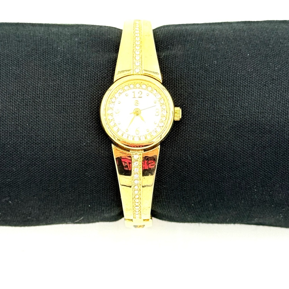GEORGE Gold Tone Cuff Watch W/Rhinestones #FMDGE290